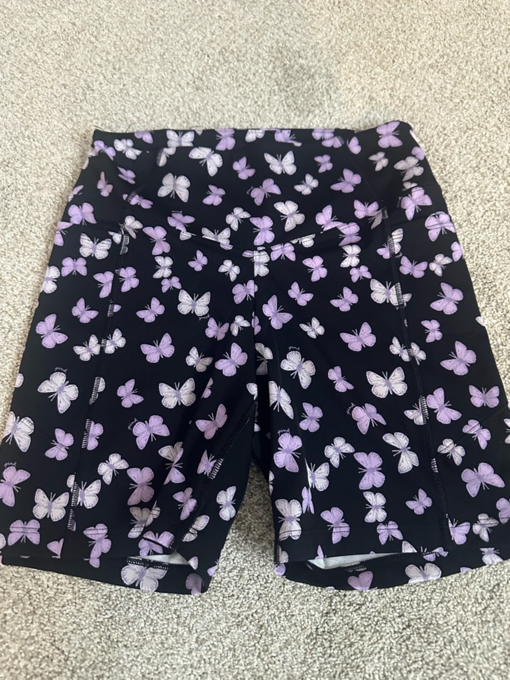 PINK Victoria's Secret Black Bike Shorts with Lavender Butterfly Print